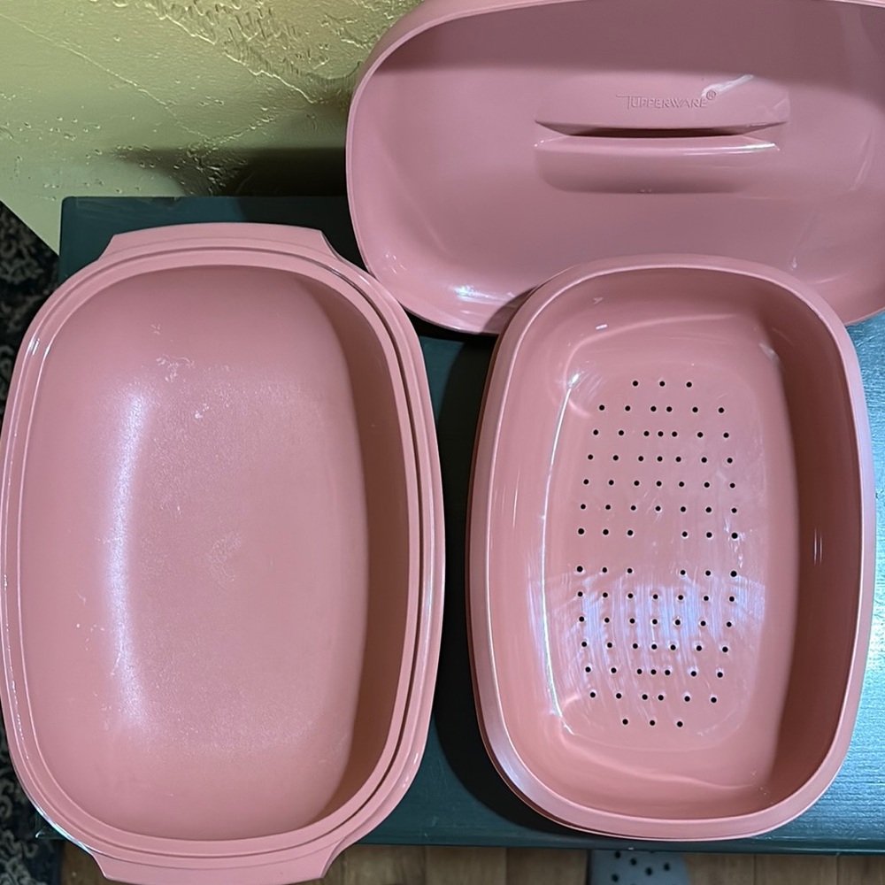 Vintage Retro Tupperware mauve microwave cook set w steamer insert - Picture 2 of 3